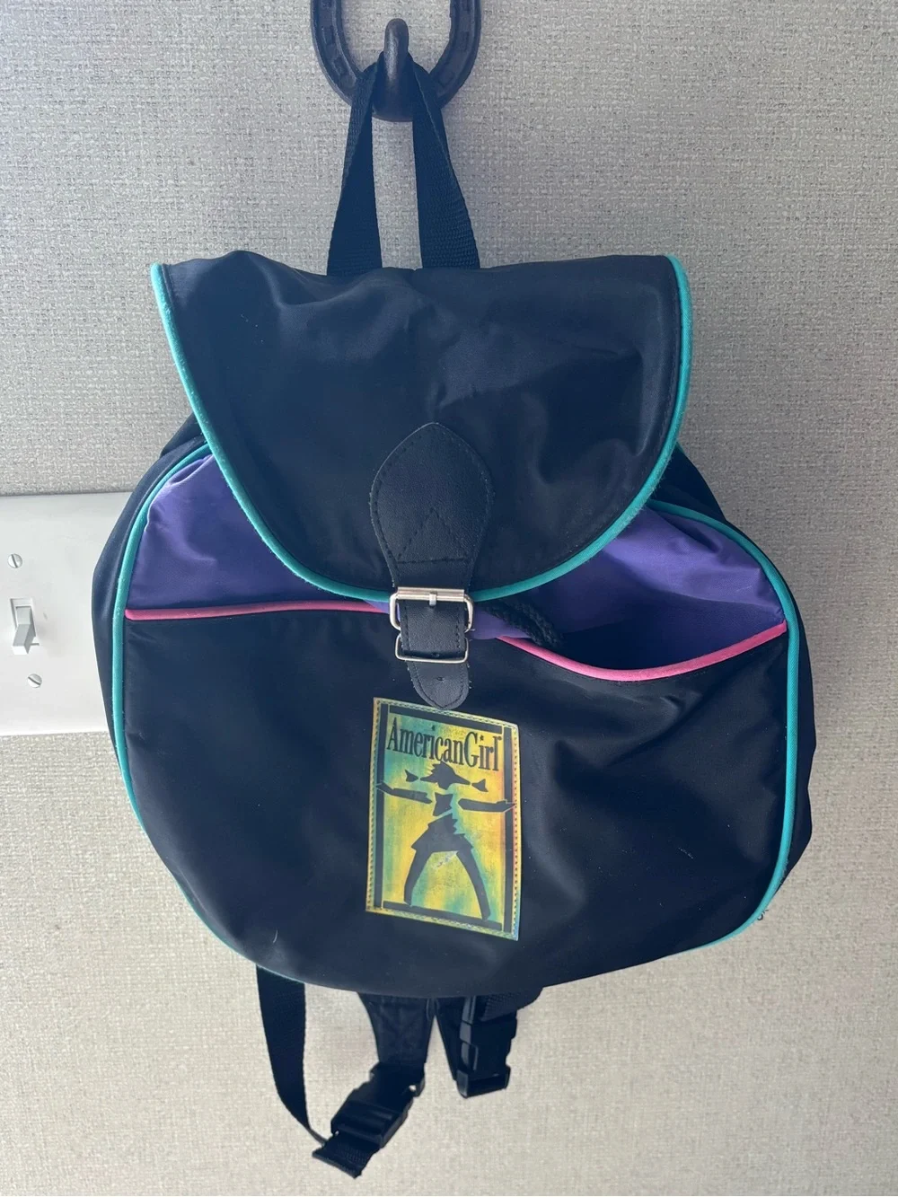 American Girl Black Backpack with Purple and Teal Accents